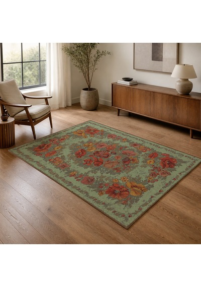 Kartela Halı Karabağ Halı Jüt Taban Dokuma Halı Adaçayı Yeşili - 200 X 300 Cm