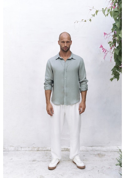 Mai Collection Mai Studios Co. Bice Mint Keten Oversize Erkek Gömlek Mint