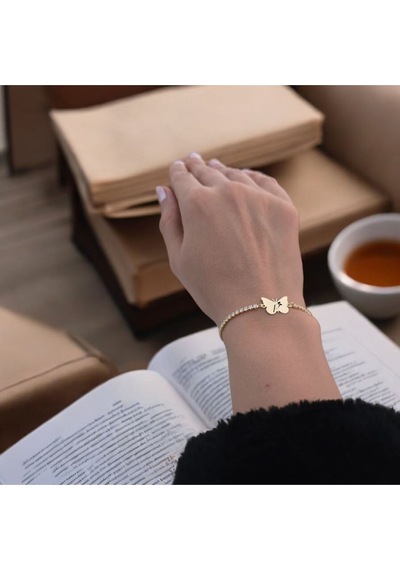 Archin P Harfine Özel 14 Ayar Altın Plakalı Kelebek Motifli Beyaz Taş Detaylı Hediye Bileklik-342harf Altın Archin P Harfine Özel 14 Ayar Altın Plakalı Kelebek Motifli Beyaz Taş Detaylı Hediye Bileklik-342harf Altın