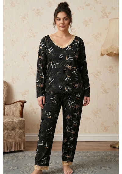 Siyah İnci Siyah Desenli Büyük Beden Battal Boy Viskon Örme Pijama Takım 26224810 Çok Renkli Siyah İnci Siyah Desenli Büyük Beden Battal Boy Viskon Örme Pijama Takım 26224810 Çok Renkli