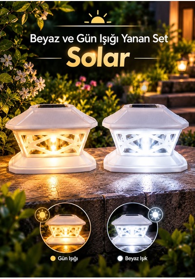 2li Solar Beyaz Bahçe Lambası Güneş Enerjili Dekoratif 2 Renk Yanan Bahçe Yol Aydınlatma -