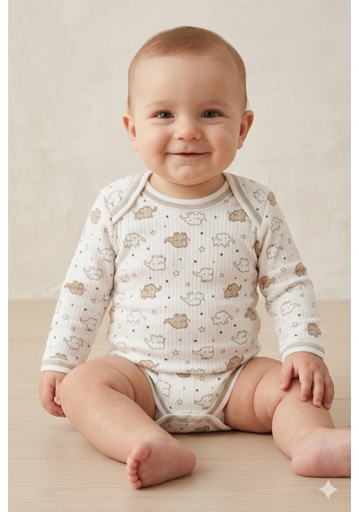 Hece Bebe Pamuklu İkili Erkek Bebek Badi Seti Fil & Safari Serisi Çok Renkli