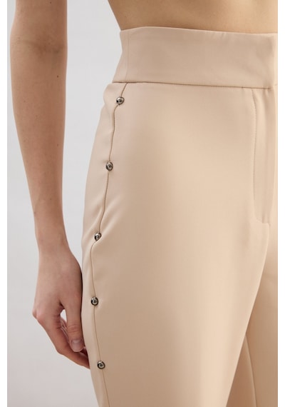 Sateen Yanları İnci Aksesuarlı Pantolon - Bej-136824 Bej