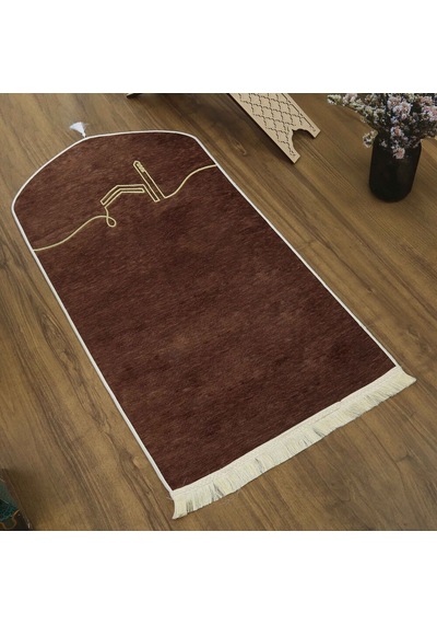 El Kuba Lüks Astarlı Biyeli Seccade Kahverengi 66x125cm 565 Gr