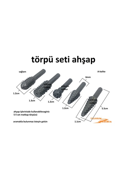 Ahşap Törpü Seti 5 Parça Freze Karbür Set Yontma Matkap Freze Ağa
