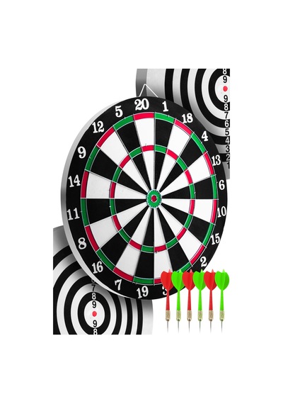 17 İnç Çift Taraflı Dart Tahtası Seti 6 Çelik Oklu Dart Hedef Tahtası Oyunu Takımı Dart Seti 516