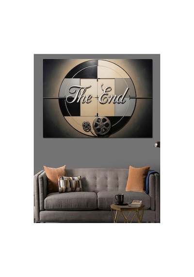 The End Yazılı Sinema Makarası Yağlı Boya Dokulu Kanvas Tablo Canvas Tablosu