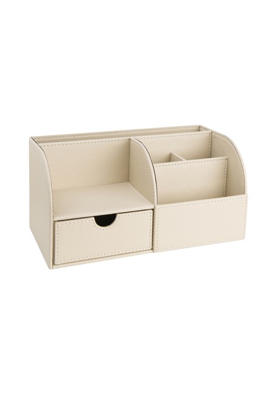 Masaüstü Düzenleyici,kalemlik,kumandalık,küpbloknotluk,tabletlik,kitaplık,6 Gözlü,çekmeceli,desktop Organizer,vegan,24,5 13 12 Bej