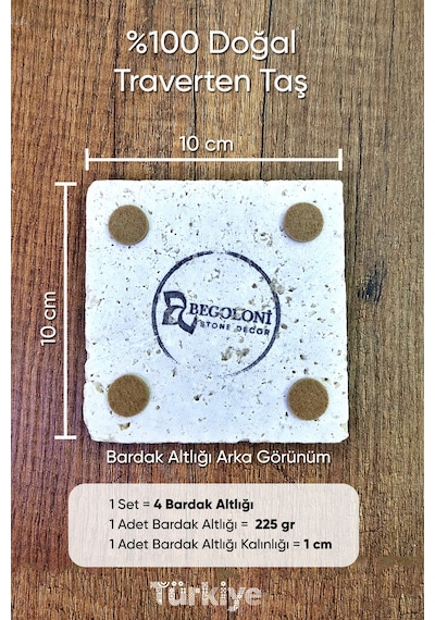 Doğal Taş Bardak Altlığı 4'lü Set 10x10x1 Cm Nazar Boncuğu Desenli - Evileye Stone Coasters Çok Renkli