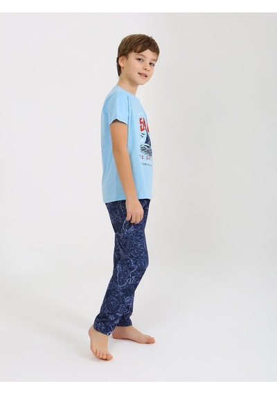Vitmo Erkek Çocuk Kısa Kollu %100 Pamuklu Pijama Takımı Sail Mavi