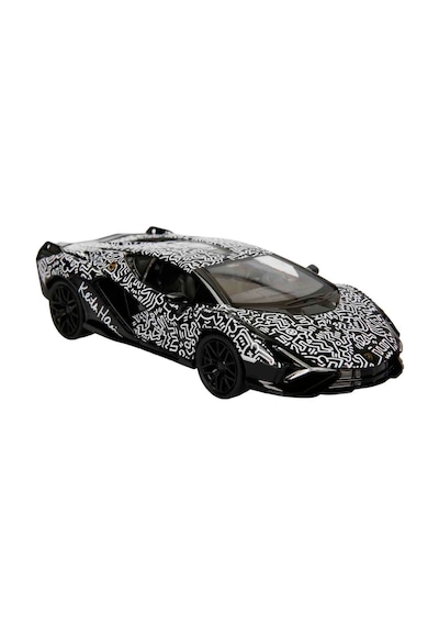 1:32 Sesli Ve Işıklı Rmz Hobby Keith Haring Serisi Die Cast Çek Bırak Model Araba - Siyah-beyaz Lamb