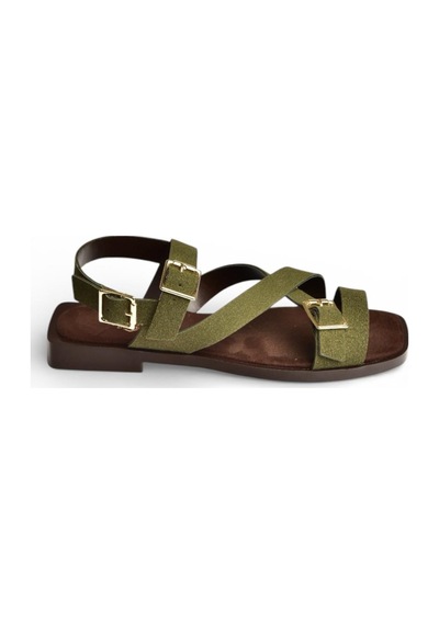 Fox Shoes Y458702602 Yeşil Süet Toka Detaylı Kadın Sandalet Yeşil