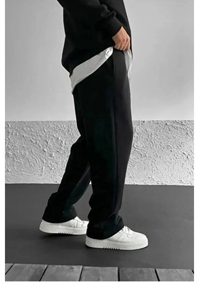 Prtnc Protonic Erkek Baggy Eşofman Altı 3 İplik Oversize Düz Paça Siyah Siyah