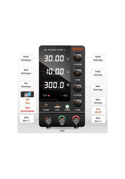 Smartgift Ayarlanabilir 30V/10A SMPS DC Güç Kaynağı Ayarlı Voltaj Regülatörü