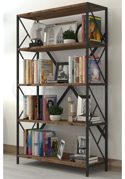 Morpanya Ural 5 Raflı Geniş Metal Kitaplık Dosya Kitap Rafı Ofis Salon Metal Raf 90x180 Siyah Ceviz
