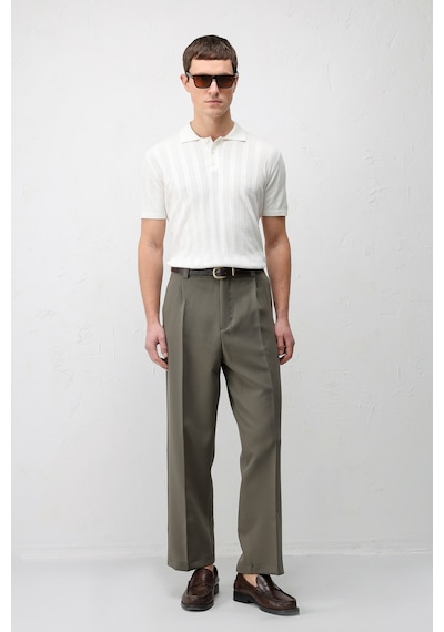 Antioch Relax Fit Baggy Pilili Erkek Pantolon Koyu Haki