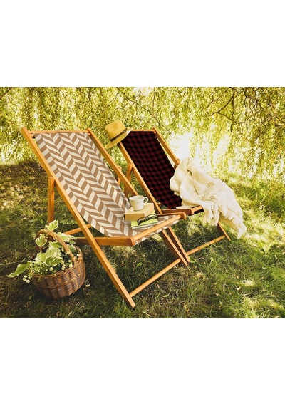 Bluehomeconcept Kırmızı Kareli Katlanabilir Şezlong