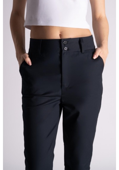 Braccas Kadın Yandan Cepli Pamuklu Chino Yüksek Bel Slim Fit Pantolon Siyah Siyah