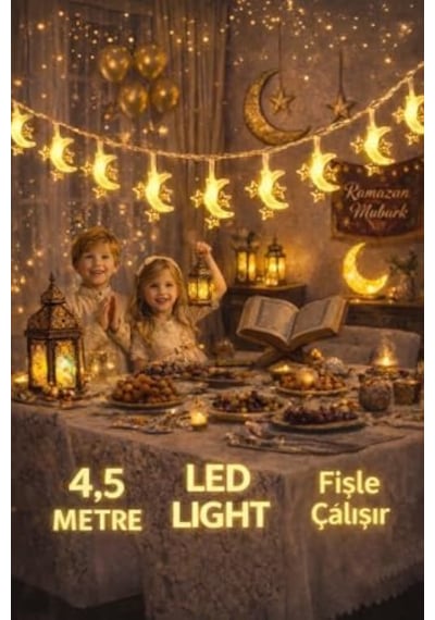 4,5 Metre 3 Yıldız 1 Pilli Led Işık, Şerit Led Sarı Işıklar Peri Işıkları Aydınlatmalı Şerit Led Led Işık Şerit Led Işık 3 Yıldız 1 Ay .