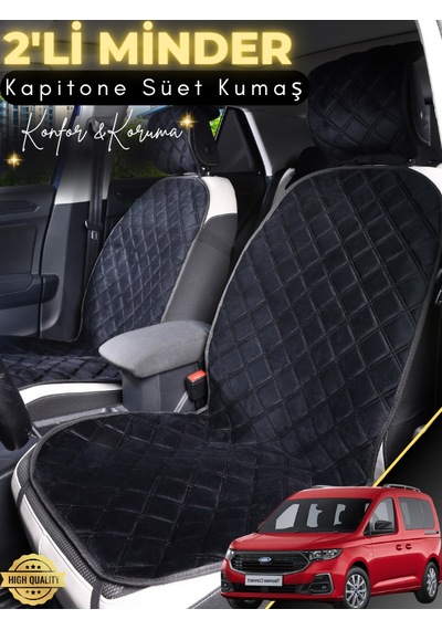 Ford Tourneo Connect Uyumlu 2'li Süet Oto Koltuk Minderi Terletmez Universal Oto Aksesuar A2 Siyah