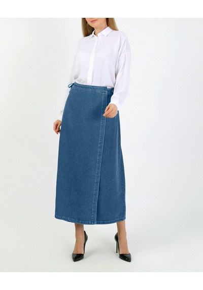 Vellichor Yandan Bağlamalı Denim Etek- Açık Mavi Çok Renkli