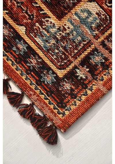 Narvı Kiremit Oturma Odası Salon Robot Süpürge Uyumlu Kolay Temizlenebilir Pamuk Akrilik Saçaklı Kilim Hali
