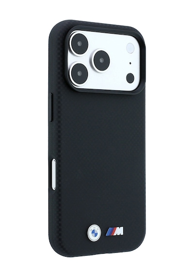 Apple iPhone Uyumlu 18 Pro Max Kılıf Bmw  Lisanslı M-safeli Metal Logolu Karbon Fiber Kevlar Kapak Siyah