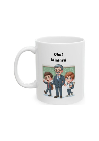 Erkek Okul Müdürü Hediyelik Baskılı Porselen Beyaz Lüks Kupa Bardak Beyaz