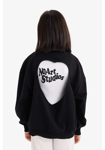 DeFacto Kız Çocuk Oversize Geniş Kalıp Bisiklet Yaka Sırt Baskılı Sweatshirt D9209A825SPBK81 Siyah