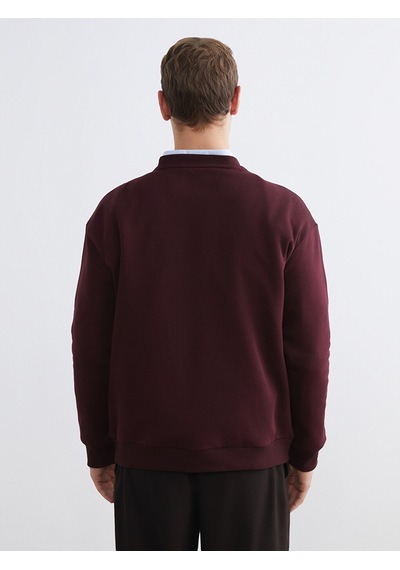 Lcw Vision Bordo Bisiklet Yaka Ayı Teddy Baskılı Erkek Kalın Sweatshirt