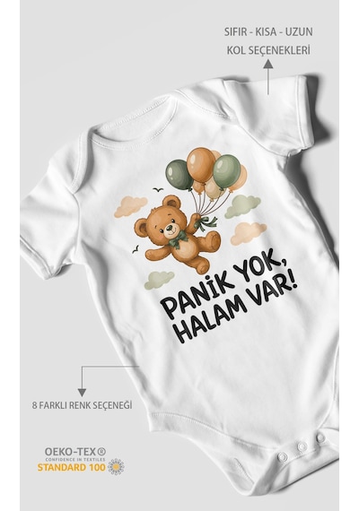 Morivokids Panik Yok, Halam Var Kısa Kollu Bebek Body %100 Pamuk Beyaz