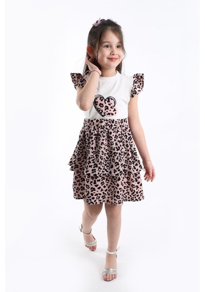 Aden Kids Kız Çcouk Leopar Desenli Alt Üst Etekli Takım Çok Renkli
