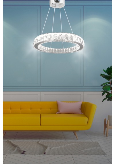 ZİLLA TEKLİ MODERN SARKIT KRİSTAL TAŞLI LED AVİZE - 3 RENK (Beyaz - Sarı - Gün Işığı)30 CM