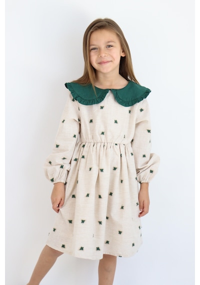 Miababy Yakalı Keten Elbise 1-8 Yaş Yeşil