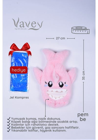 Shark Desenli Pembe Su Torbası Kılıfı Yumuşak