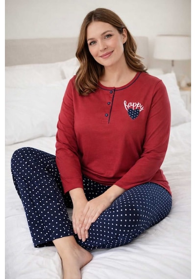 Tenra Geniş Kesim Kadın Pijama Takımı %100 Pamuk Kırmızı