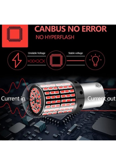 Carub Ampul 12v 1016 144 Led Şeffaf Oto Geri Vites Ampulü Fren Stop Lambası Kırmızı Br0404031