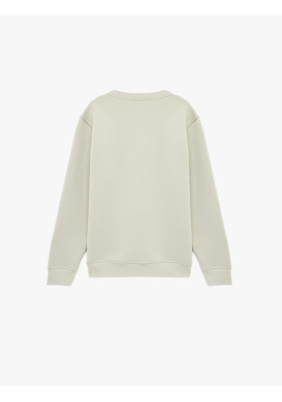 Koton Uzun Kollu Şardonlu Bisiklet Yaka Baskılı Sweatshirt Gri 6wam70309mk