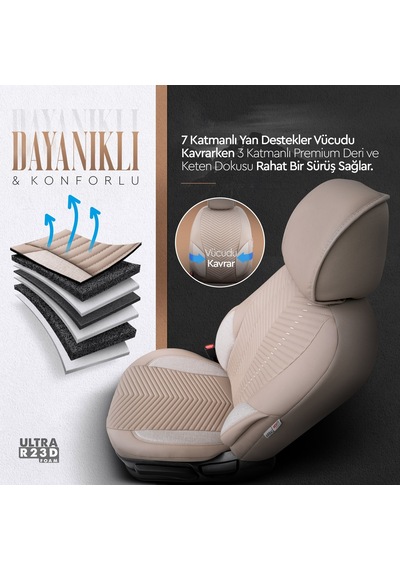 Advanced Design Özel Tasarım Premium Süet-Deri Ekstra Destekli Universal Oto Koltuk Kılıfı Tam Set