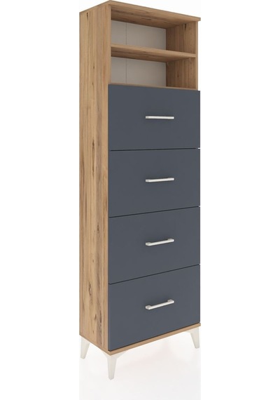 Arges Dolap 2 Raflı 4 Çekmeceli 60x30x182 Çam-antrasit Atlas Çam