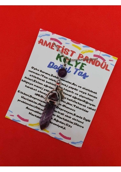 Sertifikalı Ametist Taşı Pandül Kolye Doğal Taş Özel Tasarım Model Çok REnkli