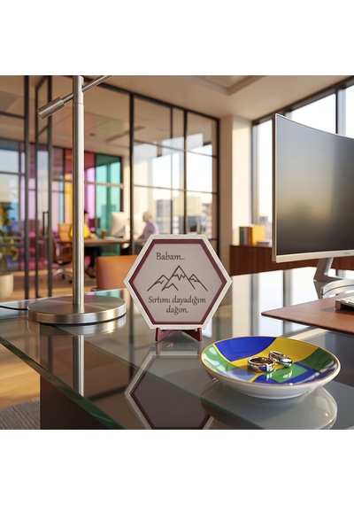 Sanatsal Dağ Ve Babam Yazılı Dekoratif Masaüstü Objesi, Modern Yaşam Alanları İçin Estetik Ve Şık Bir Seçenek 10x10 Cm, Yavru Ağzı