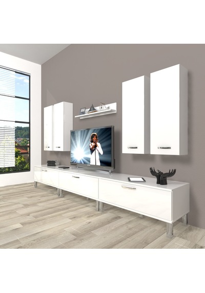 Decoraktiv Eko 8d Slm Krom Ayaklı Tv Ünitesi Tv Sehpası - Parlak Beyaz