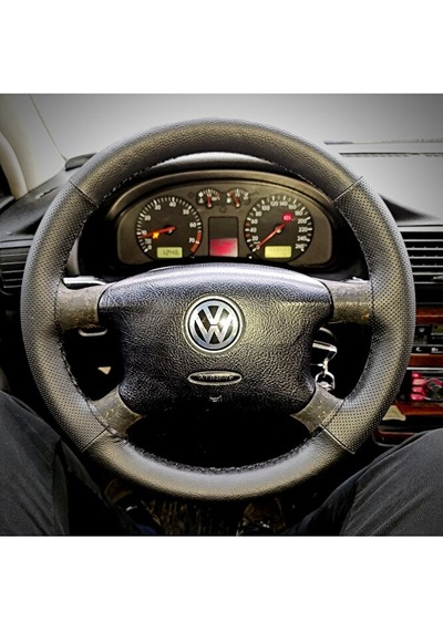 Dikişli Direksiyon Kılıfı Siyah/noktalı Deri Siyah Dikişli Volkswagen Passat İçin Renkli