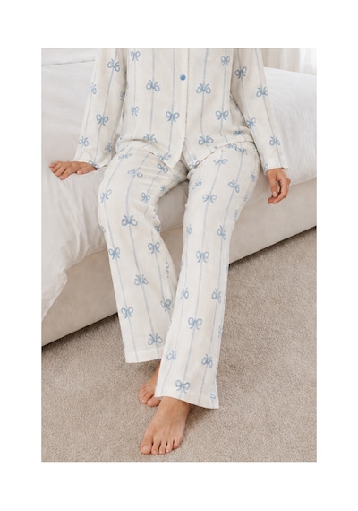 Fit Women Kadın Desenli Relaxed Beyaz Pijama Takımı 4661