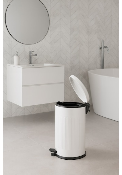 Vintage 16 Lt Yavaş Kapanır Kapaklı Ofis Mutfak Banyo Balkon Çöp Kovası Beyaz Beyaz