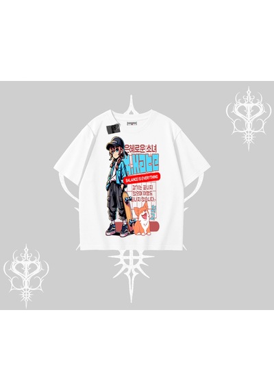 Tarzsokak Oversize Tshirt Anime Hiker Girl Balance Is Everything Baskılı Beyaz