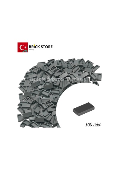 Yedek Parçalar, 100 Adet 1x2 Tile Düz Fayans Parçası, Koyu Gri Dark Bluish Gray , 3069
