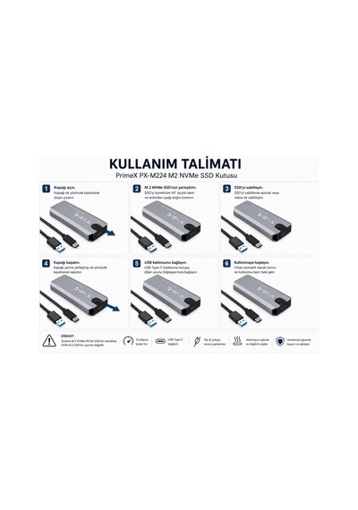 Primex Px-m224 M2 Nvme Ssd Kutusu, Typec-usb3.1/3.2 Nvme Ssd Kutusu, Harici Usb-c Pcıe Nvme M.2 Ssd Hdd Kutusu, Alüminyum Harici Ssd Kutu