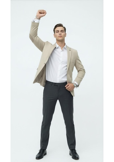 Plus Scorpion Erkek Kolu Yamalı Blazer Ceket Taş Renk, İtalyan Kesim Slim Fit, Şık Tasarım Taş Plus Scorpion Erkek Kolu Yamalı Blazer Ceket Taş Renk, İtalyan Kesim Slim Fit, Şık Tasarım Taş